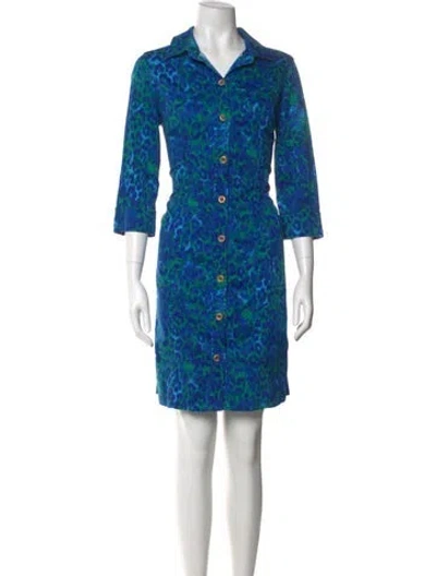 Pre-owned St John Printed Knee-length Dress In Blue