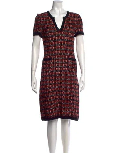 Pre-owned St John Printed Knee-length Dress In Red