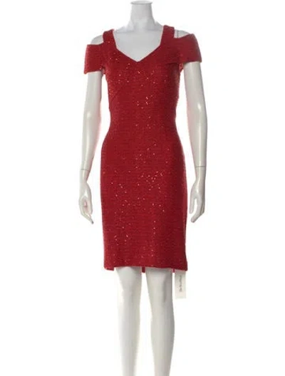 Pre-owned St John Printed Knee-length Dress In Red