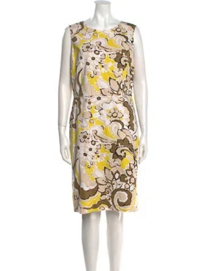 Pre-owned St John Printed Knee-length Dress In White