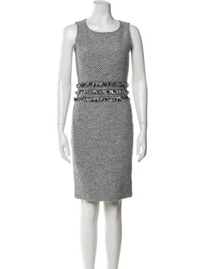 Pre-owned St John Printed Knee-length Dress In White