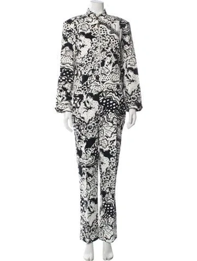 Pre-owned St John Printed Lace Trim Embellishment Pant Set In Multi