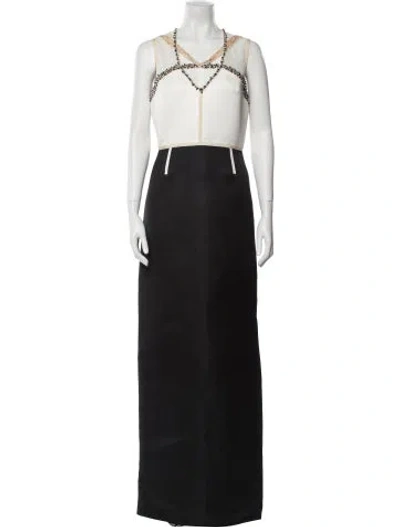 Pre-owned St John Printed Long Dress In Black