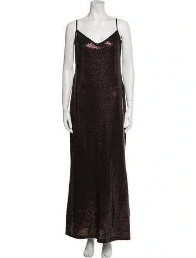 Pre-owned St John Printed Long Dress In Black