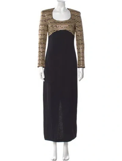Pre-owned St John Printed Long Dress In Black