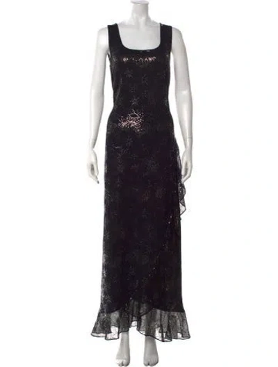 Pre-owned St John Printed Long Dress In Black