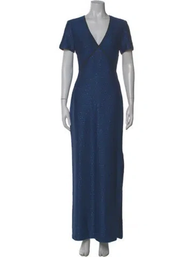 Pre-owned St John Printed Long Dress In Blue