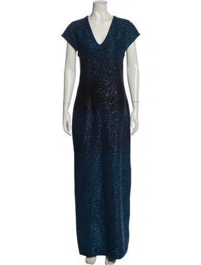 Pre-owned St John Printed Long Dress In Blue