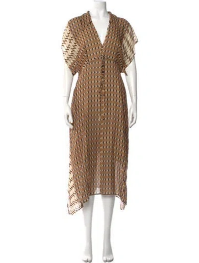 Pre-owned St John Printed Long Dress In Brown