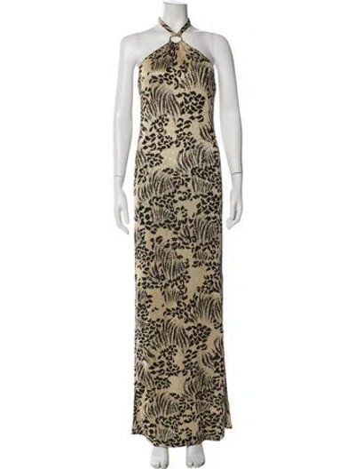 Pre-owned St John Printed Long Dress In Gold