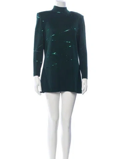 Pre-owned St John Printed Long Dress In Green