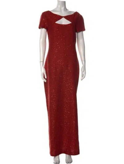 Pre-owned St John Printed Long Dress In Red