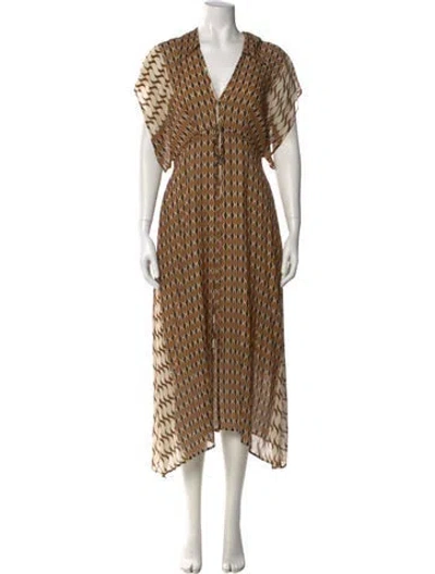 Pre-owned St John Printed Long Dress W/ Tags In Brown