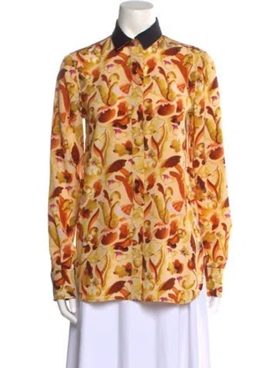 Pre-owned St John Printed Long Sleeve Button-up Top In Orange