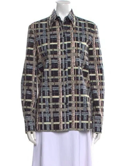 Pre-owned St John Printed Long Sleeve Button-up Top W/ Tags In Blue