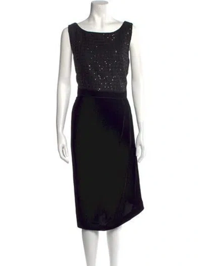 Pre-owned St John Printed Midi Length Dress In Black