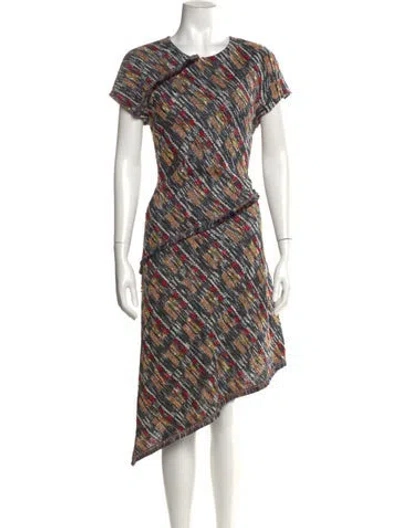 Pre-owned St John Printed Midi Length Dress In Blue