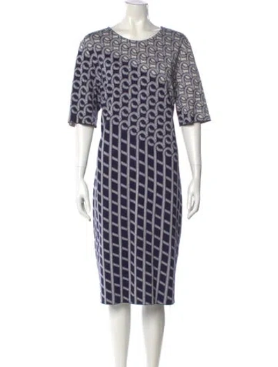 Pre-owned St John Printed Midi Length Dress In Blue