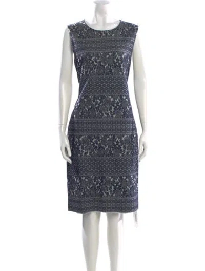 Pre-owned St John Printed Midi Length Dress In Blue