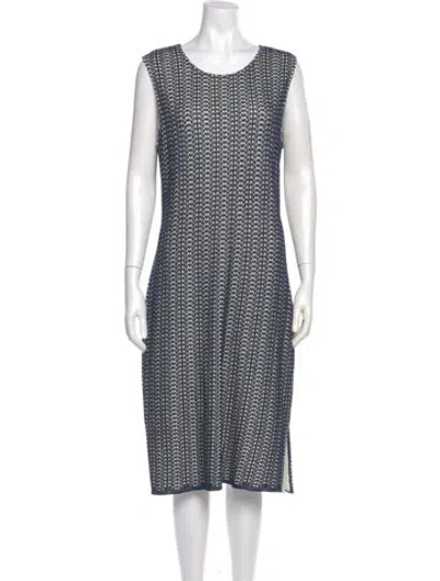 Pre-owned St John Printed Midi Length Dress In Blue