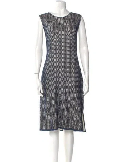 Pre-owned St John Printed Midi Length Dress In Blue