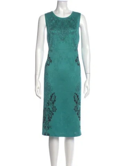 Pre-owned St John Printed Midi Length Dress In Green