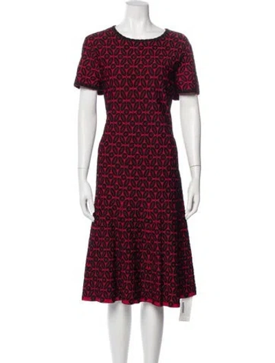 Pre-owned St John Printed Midi Length Dress In Red