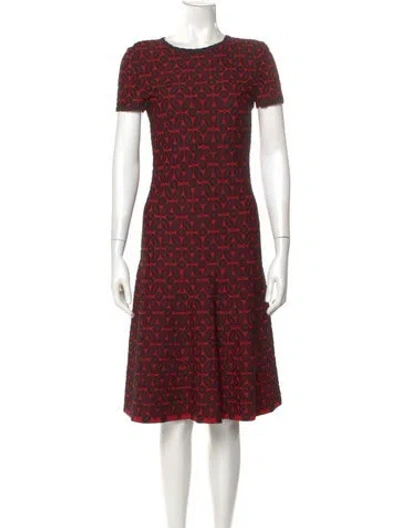 Pre-owned St John Printed Midi Length Dress In Red