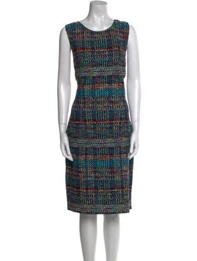 Pre-owned St John Printed Midi Length Dress W/ Tags In Blue
