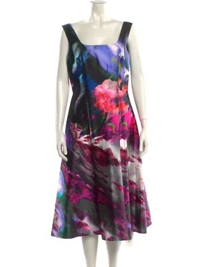 Pre-owned St John Printed Midi Length Dress W/ Tags In Purple
