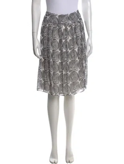 Pre-owned St John Printed Midi Length Skirt In White