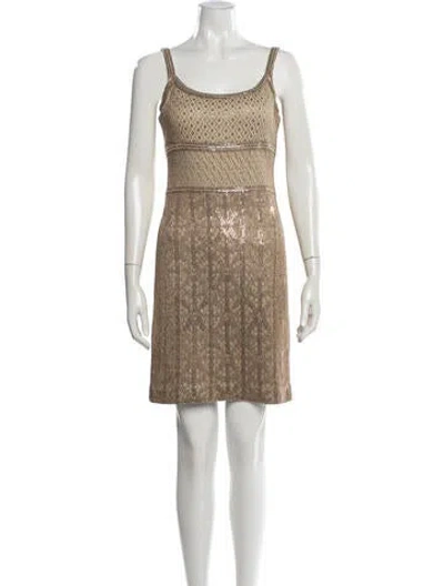 Pre-owned St John Printed Mini Dress In Gold