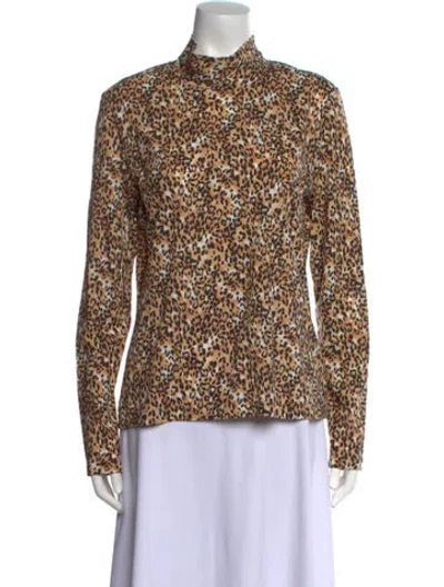 Pre-owned St John Printed Mock Neck Blouse In Neutral