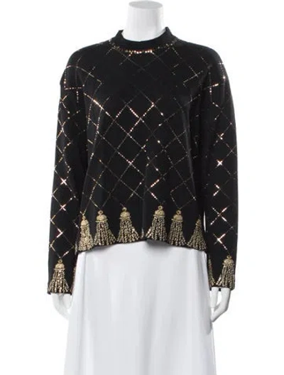 Pre-owned St John Printed Mock Neck Sweater In Black