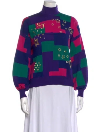 Pre-owned St John Printed Mock Neck Sweater In Blue