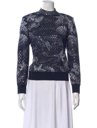 Pre-owned St John Printed Mock Neck Sweater In Blue