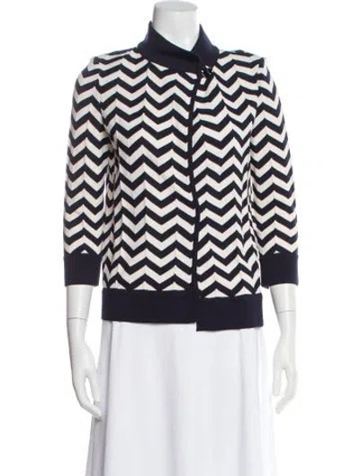 Pre-owned St John Printed Mock Neck Sweater In Blue