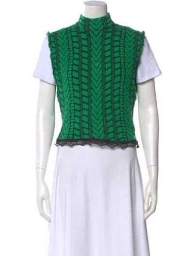 Pre-owned St John Printed Mock Neck Sweater In Green