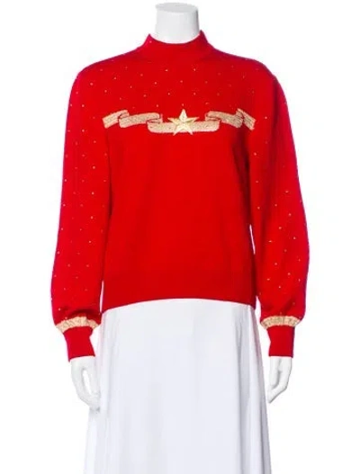 Pre-owned St John Printed Mock Neck Sweater In Red