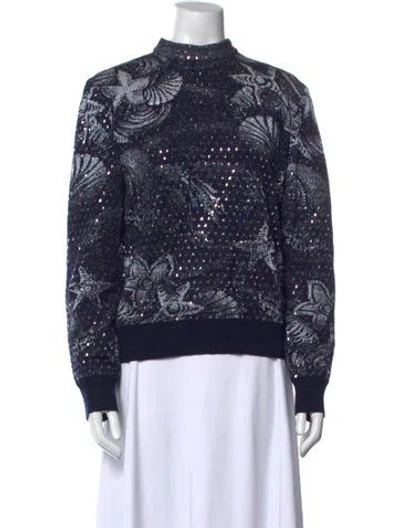 Pre-owned St John Printed Mock Neck Sweatshirt In Blue