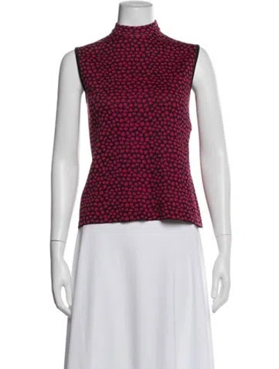 Pre-owned St John Printed Mock Neck Top In White
