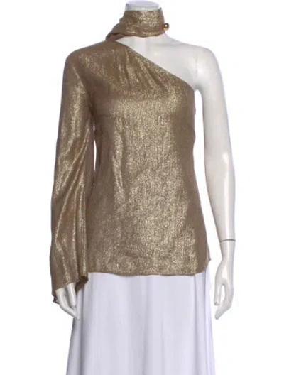 Pre-owned St John Printed One-shoulder Top In Gold