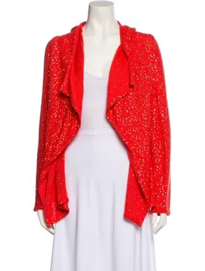 Pre-owned St John Printed Open Front Sweater In Red
