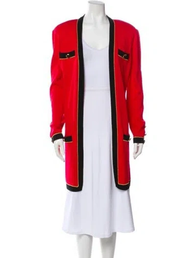 Pre-owned St John Printed Open Front Sweater In Red