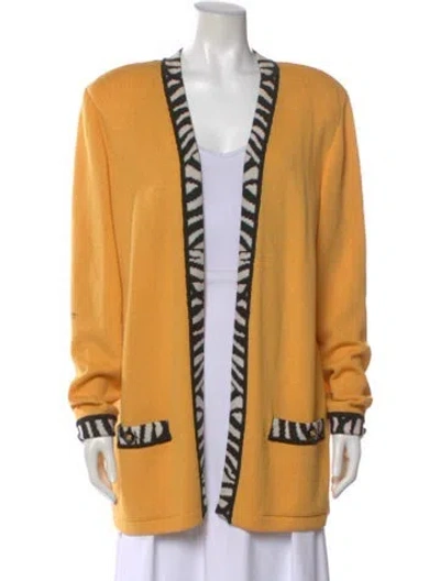 Pre-owned St John Printed Open Front Sweater In Yellow