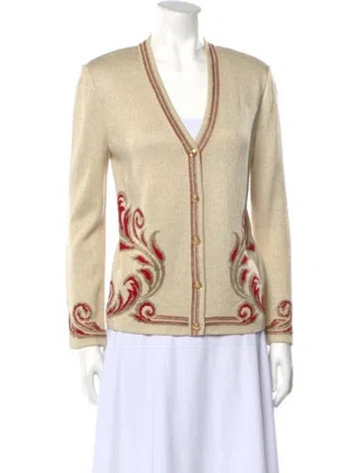 Pre-owned St John Printed Plunge Neckline Sweater In Neutral