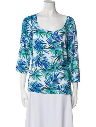 Pre-owned St John Printed Scoop Neck Blouse In White