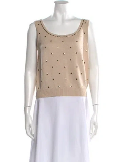 Pre-owned St John Printed Scoop Neck Crop Top In Neutral