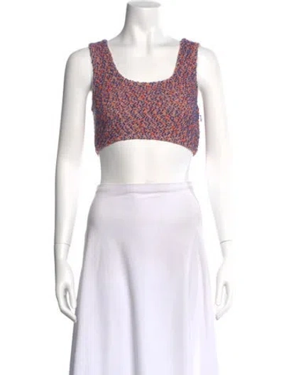 Pre-owned St John Printed Scoop Neck Crop Top In Orange
