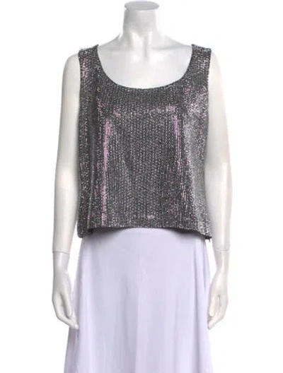 Pre-owned St John Printed Scoop Neck Crop Top In Silver